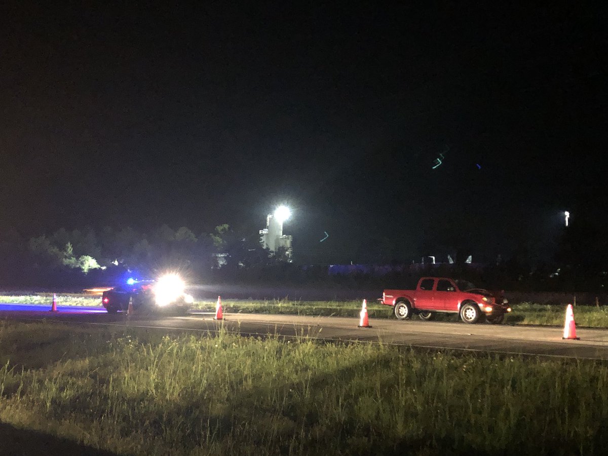 Scene of a fatal crash in St. Johns County. FHP says a pedestrian was hit by the red Toyota Tacoma. Lanes blocked but drivers can get around using the right turn lane @wjxt4   