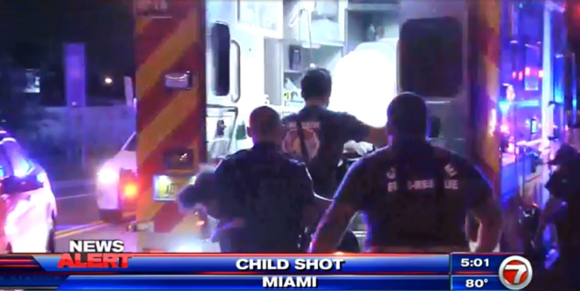 A child was rushed to the hospital after being shot in Miami early Tuesday morning.    