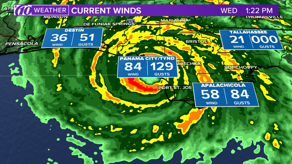 A wind gust of 129 mph was just reported at Tyndall Air Force Base as the eyewall of Michael moves ashore.   
