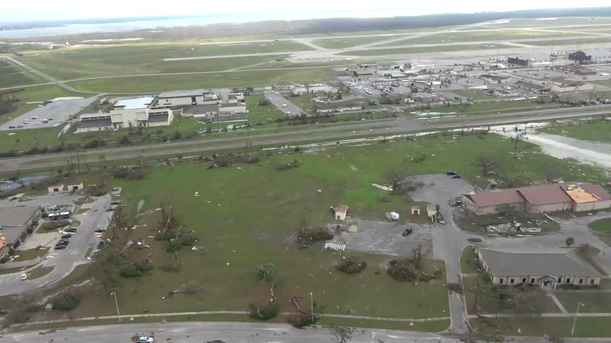 Destruction left behind by Hurricane Michael at Tyndall Air Force Base in Florida