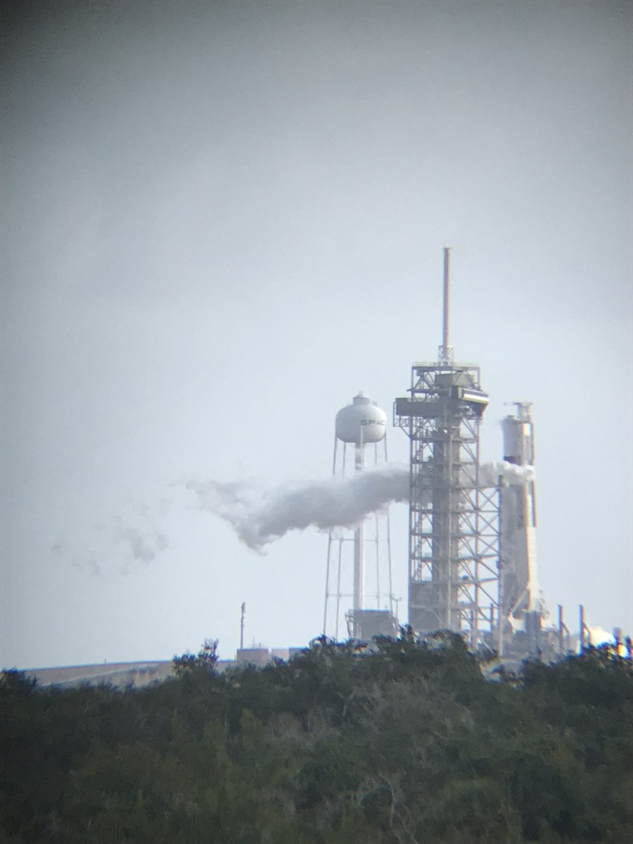 F9/Es'hail2: SpaceX is prepping a Falcon 9 rocket for a hot-fire test at KSC's pad 39A to set the stage for launch Thursday of Qatar's Es'hail 2 satellite; much more venting than usual this morning, indicating possible hot-fire recycle   