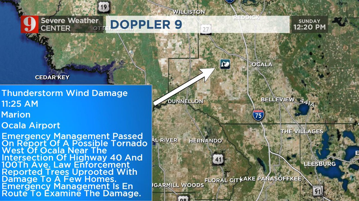 Tree damage, rolled car trailers west of Ocala may have been from a tornado in Marion County