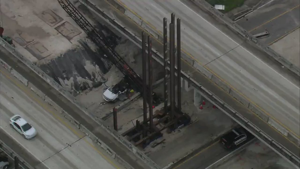 A driver was killed after crashing into a construction crane in Miramar which toppled onto the vehicle
