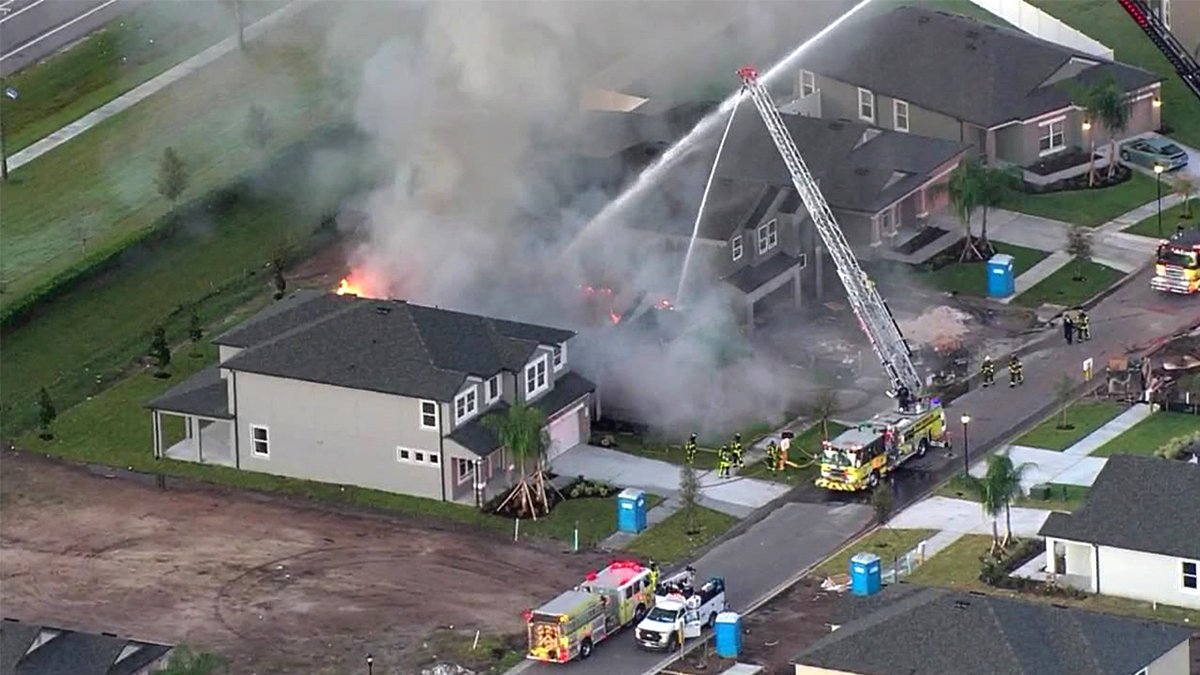 Hillsborough County firefighters are battling flames at a Riverview home.