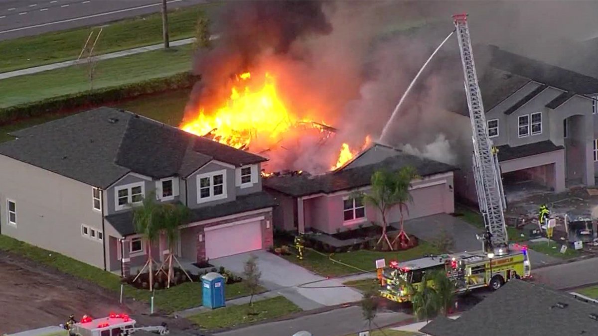 Hillsborough County firefighters are battling flames at a Riverview home.