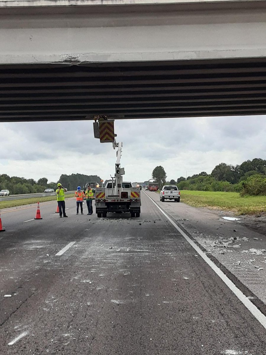 Hillsborough: Crews continue to inspect and repair the 19th Avenue NE overpass of I-75 in Ruskin after a driver with an oversize load collided with the structure. The southbound inside lane is open