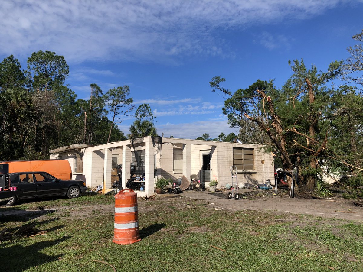 A look at some of the storm damage on Trojan Avenue off of US-1 in FlaglerCounty. Trees completed ripped out of the ground. and that is a scooter crushed underneath
