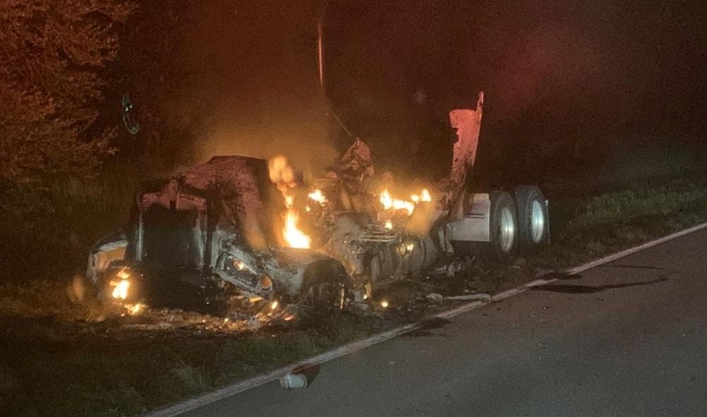 Emergency crews responded to a crash in Lake Placid early Sunday morning where a semi-truck was found burning to the ground.