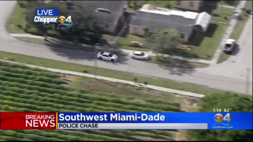 Multiple suspects in custody after leading @MiamiDadePD on a chase in SW Miami-Dade. Four suspects bailed out in Florida City. Police were following suspects by air