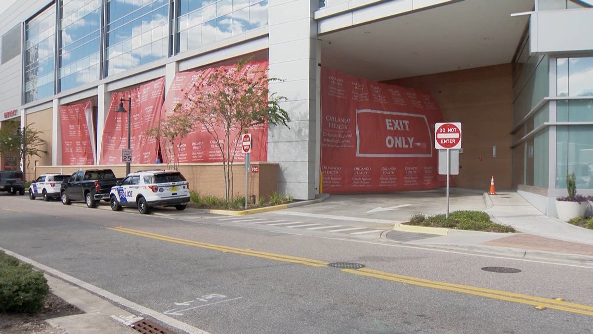 The Eustis police officer shot this afternoon has been taken to ORMC for treatment. Images outside the hospital show privacy curtains around the exterior of the building