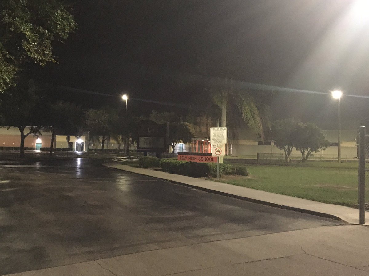Outside of Lely High School where a person was shot and killed on campus last night. as students return to school this morning