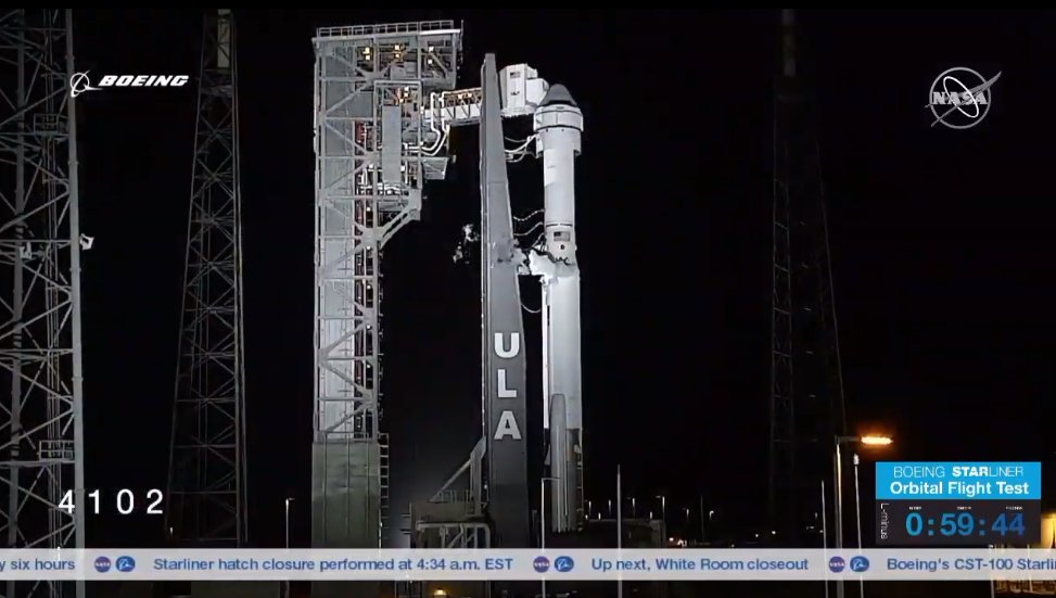 Starliner: Activities are on schedule for liftoff at 6:36:43 a.m. EST, the exact moment that the International Space Station's orbital plane passes over the Space Launch Complex-41 pad at Cape Canaveral
