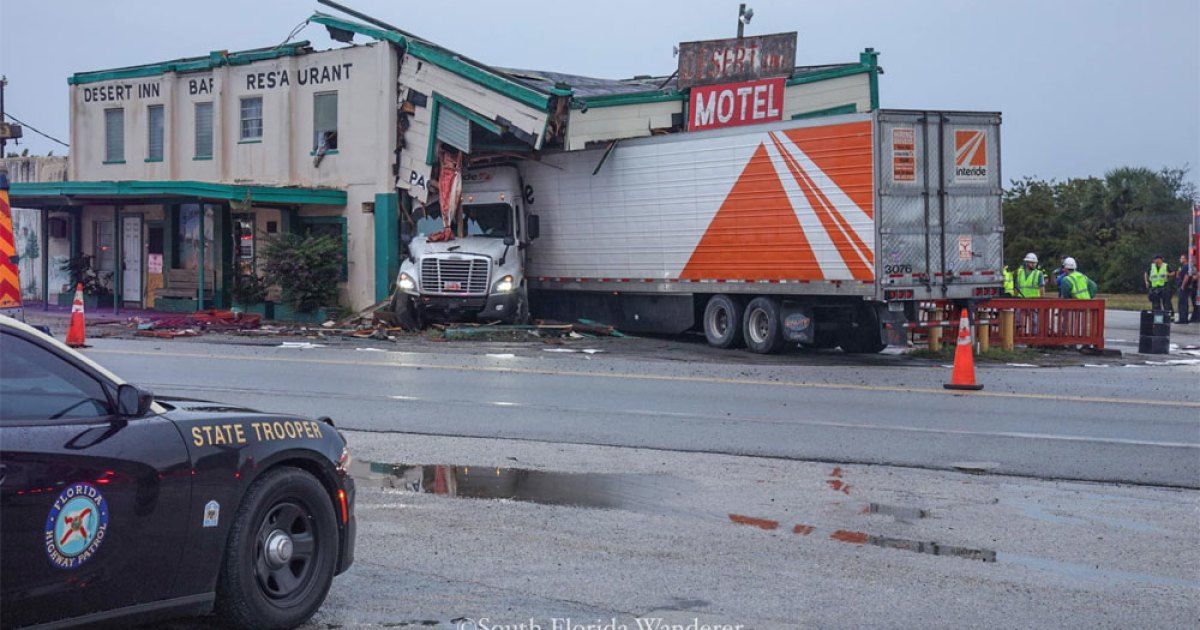 A tractor trailer crashed into the historic Desert Inn and Restaurant in Yeehaw Junction early Sunday morning.
