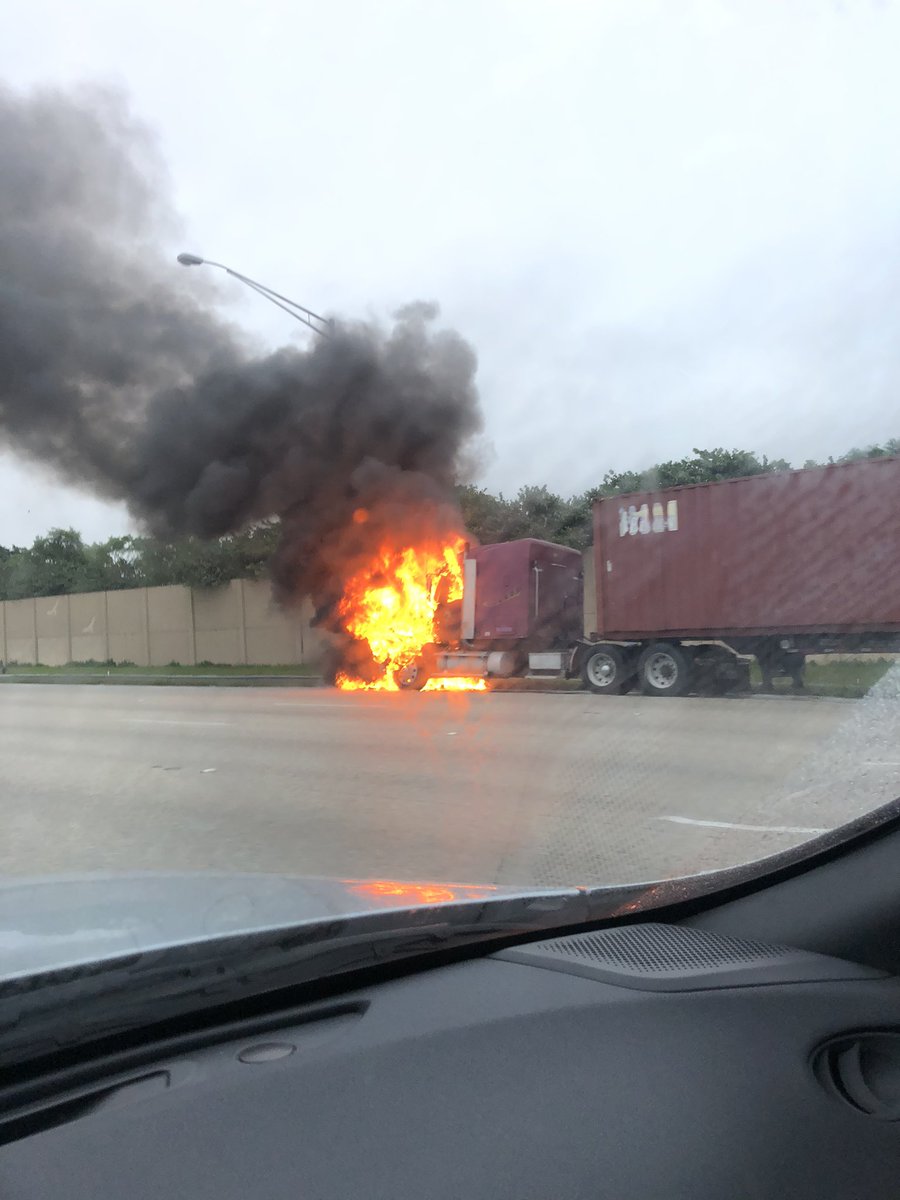 Tractor-trailer on fire along NB I-75 near Royal Palm Boulevard. 4 lanes blocked