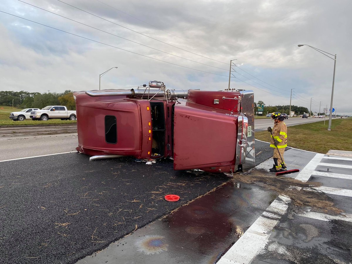 One person was hospitalized after a semi-truck overturned on U.S. 27 in Sebring.