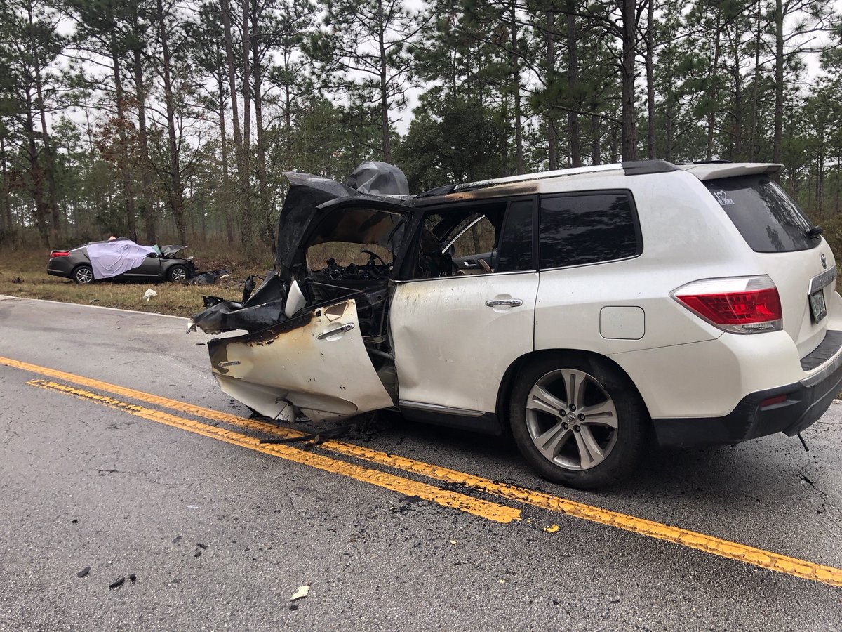 Triple fatal crash on CR-581 south of E. Amy Lane after another driver illegally passes other traffic in a no-passing zone.  Motorists should avoid the area
