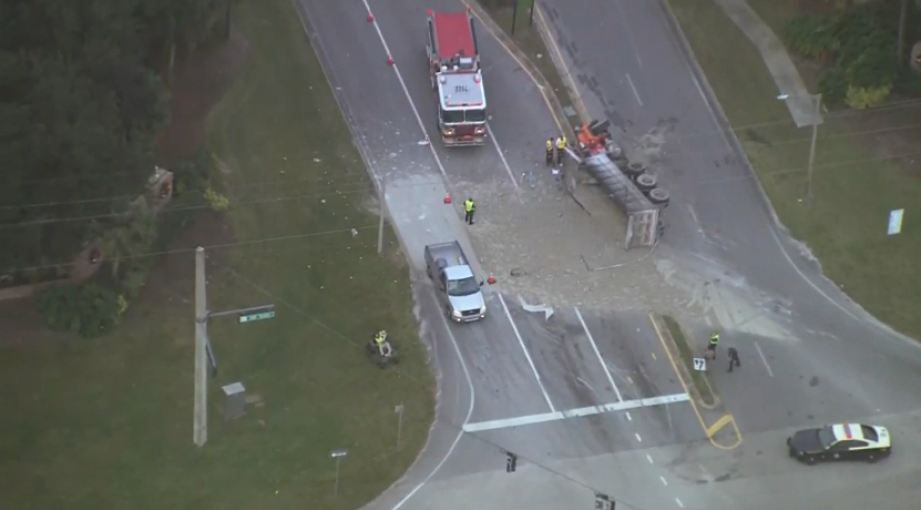 Overturned truck blocking portions of Maxim Parkway at SR-520 in East Orange County. 