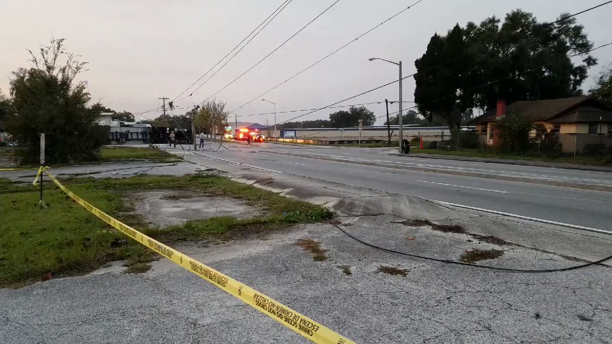 Citrus oil truck flips over and shuts down Kathleen Road in Lakeland. Multiple poles down. A Lakeland Energy lineman tells this could be closed till tonight. Lakeland 