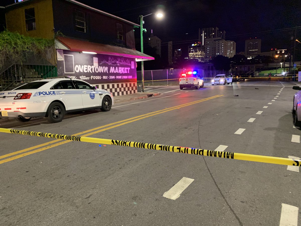 MiamiPD investigating a shooting in Overtown. Man found with gunshot wound, collapsed near corner store on NW 12th St & 1st Place. Unknown where actual shooting took place. Crime scene unit on scene to investigate. 
