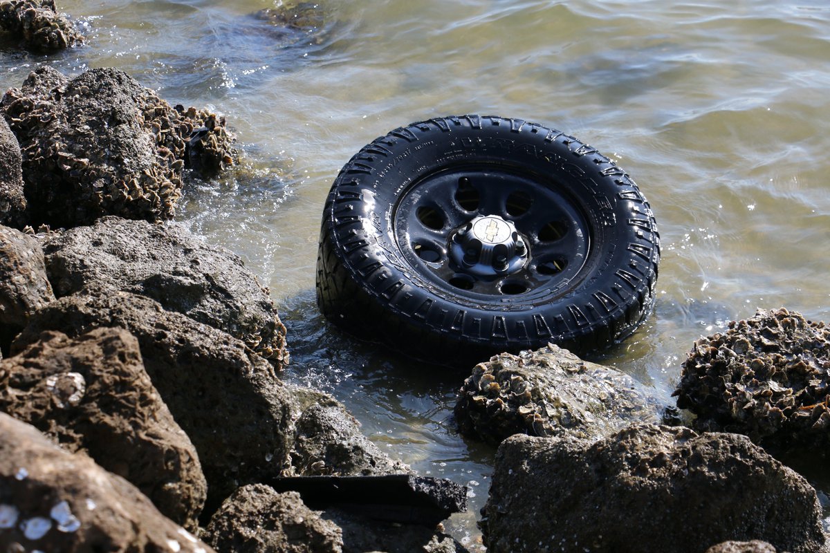 The driver of this Tahoe was cited for careless driving after veering off the Courtney Campbell Causeway and ending up in a precarious perch on the rocks and partially in the waters of Old Tampa Bay