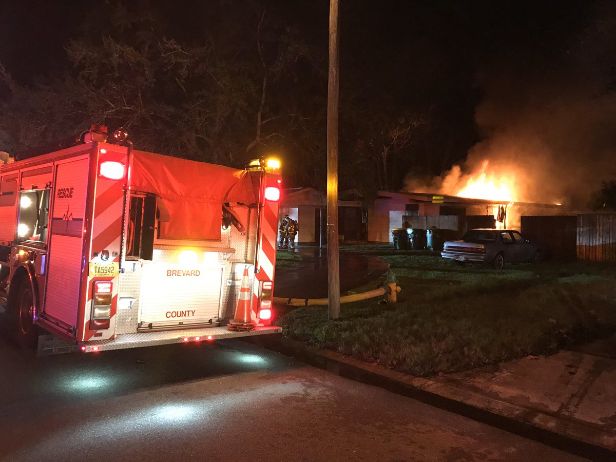 The scene from Genevieve Ave in unincorporated Rockledge. Fire is knocked down. Victim xported to a local hospital. BCFR inspectors are on scene. Units remaining on scene for hot spots