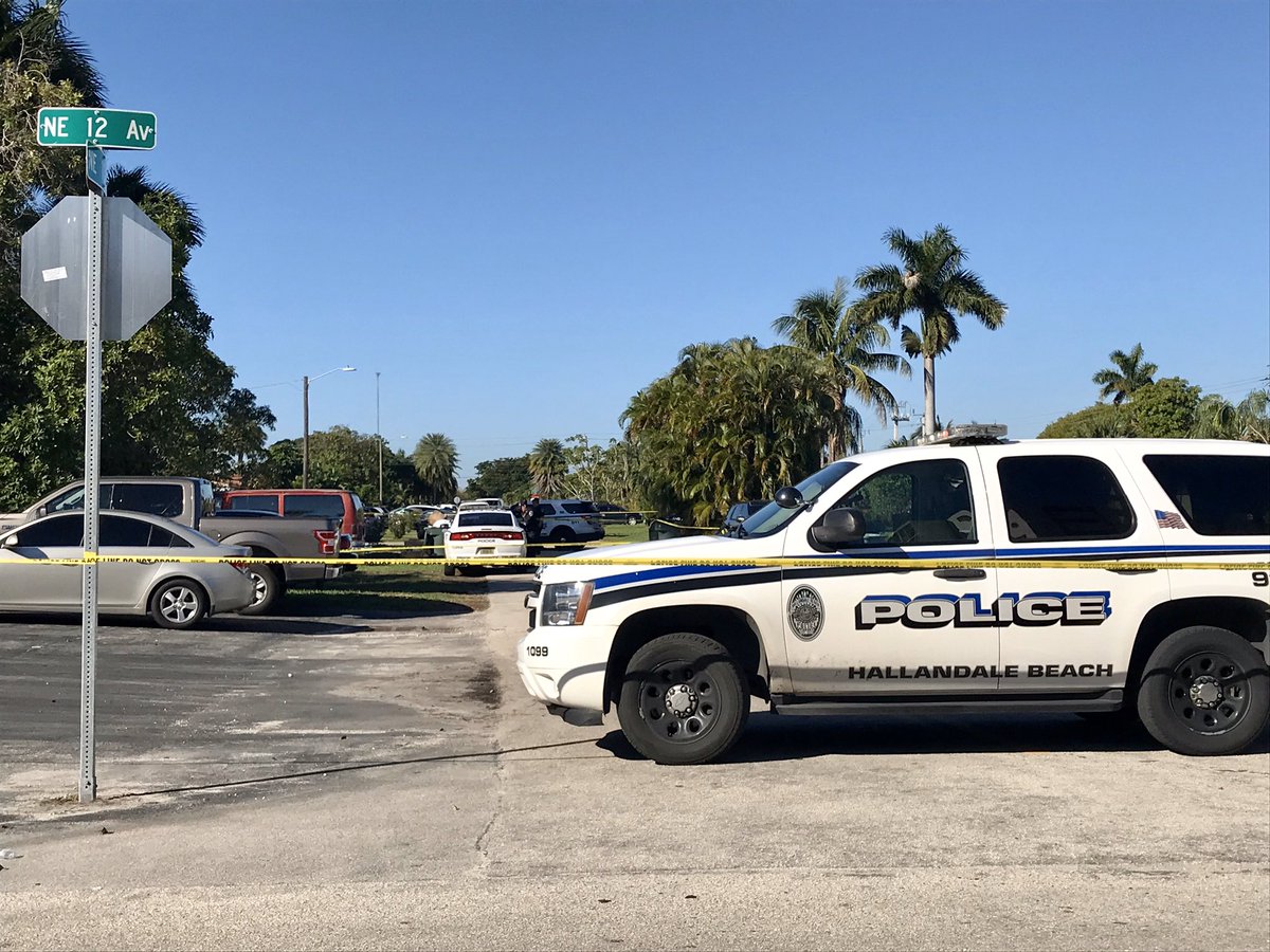 Hallandale Beach police on the scene of an officer-involved shooting at NE 10th St & 12th Ave.   Police say they got an anonymous call at 7 AM of a body in a front yard. When officers responded, there was no body, but a man came out with a weapon.