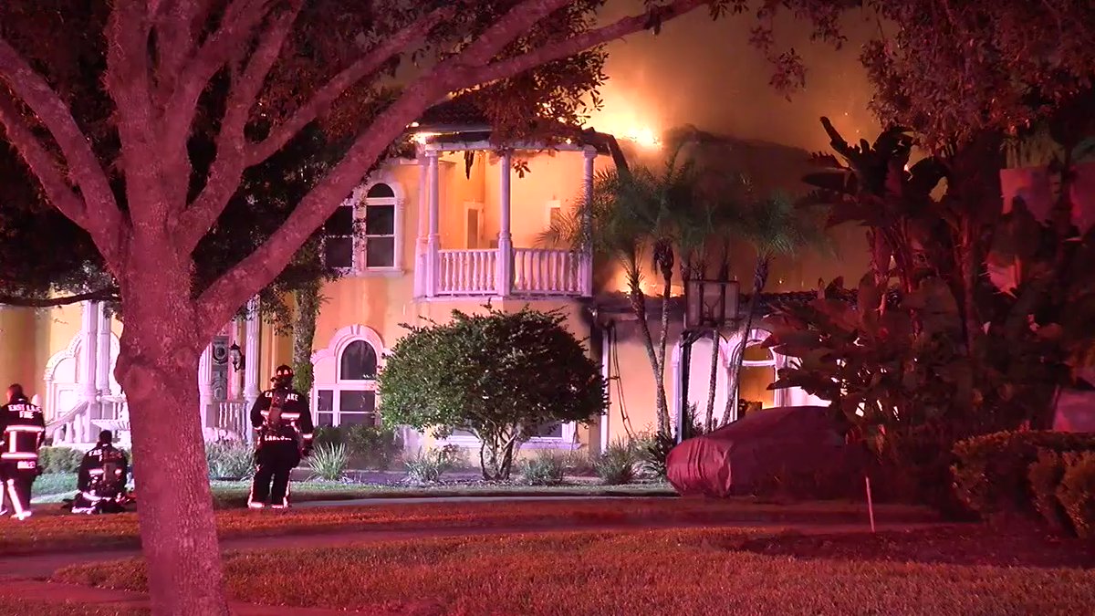 A home in the East Lake Woodlands subdivision of Oldsmar was destroyed in a fire late last night. Officials say everyone made it out of the 10,000 sq. foot home uninjured. It took an hour and a half to bring under control. Cause under investigation. 