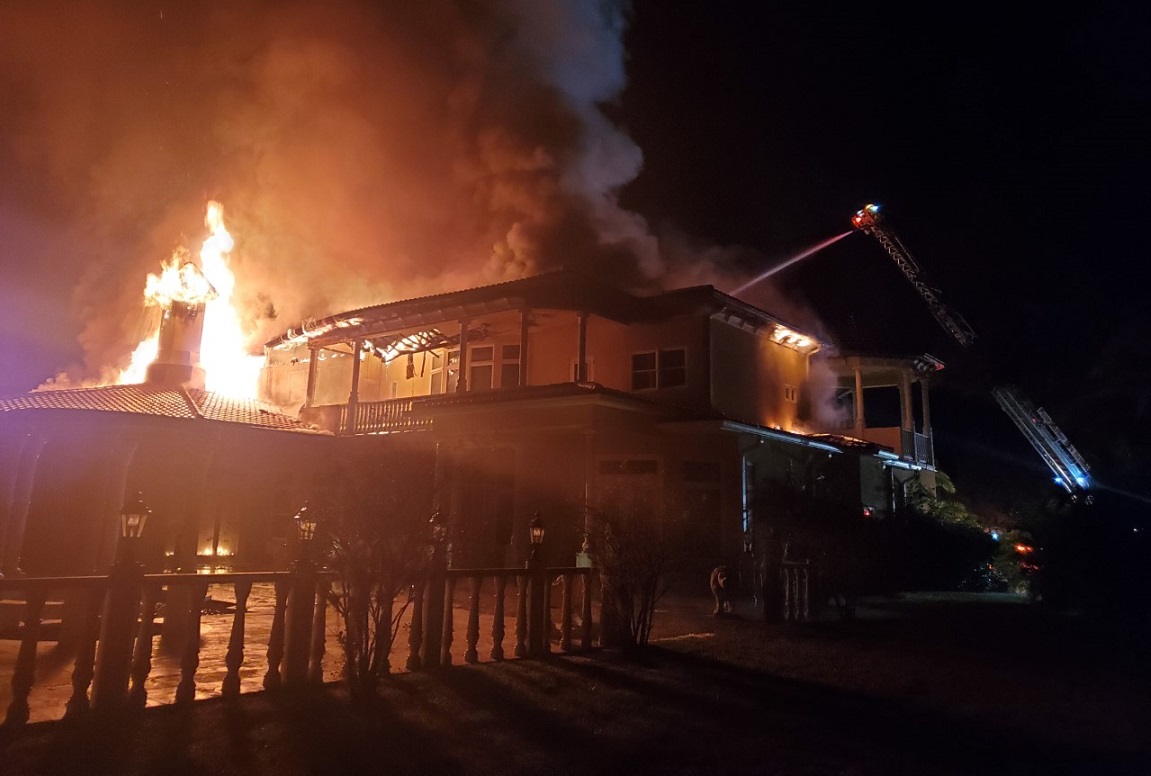 Crews are still battling an early morning fire that damaged a $1 million home in Oldsmar, officials said. Officials said 90% of the home was destroyed, but no injuries were reported.
