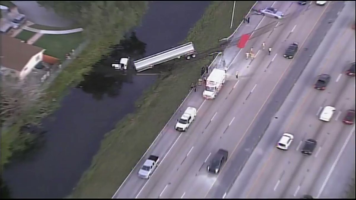 Only 1 lane open on SB Turnpike before Hollywood Blvd. due to tanker truck crash. Avoid the area if you can. 