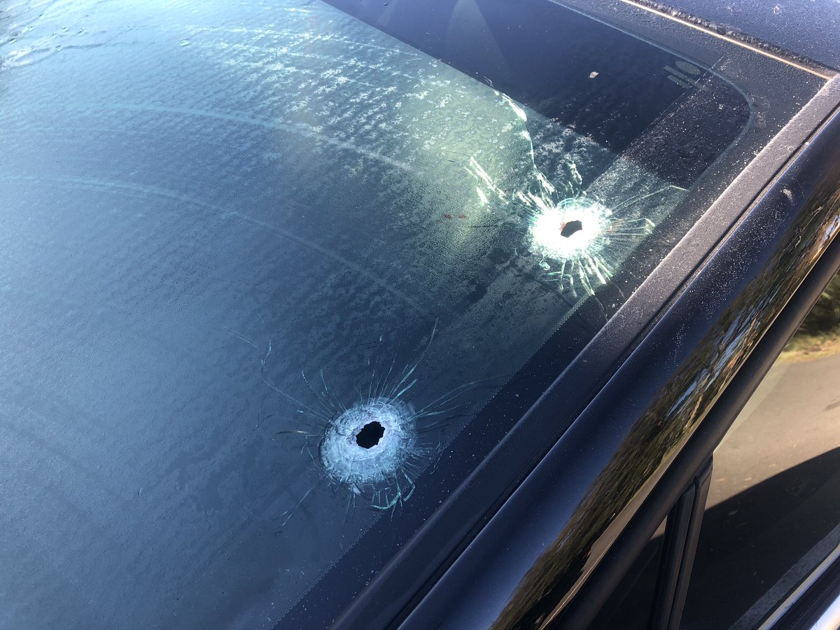 Bullet holes in a windshield at the Baytree apartments where someone was shot this morning. JSO hasn't said if it was a man or woman hurt. 