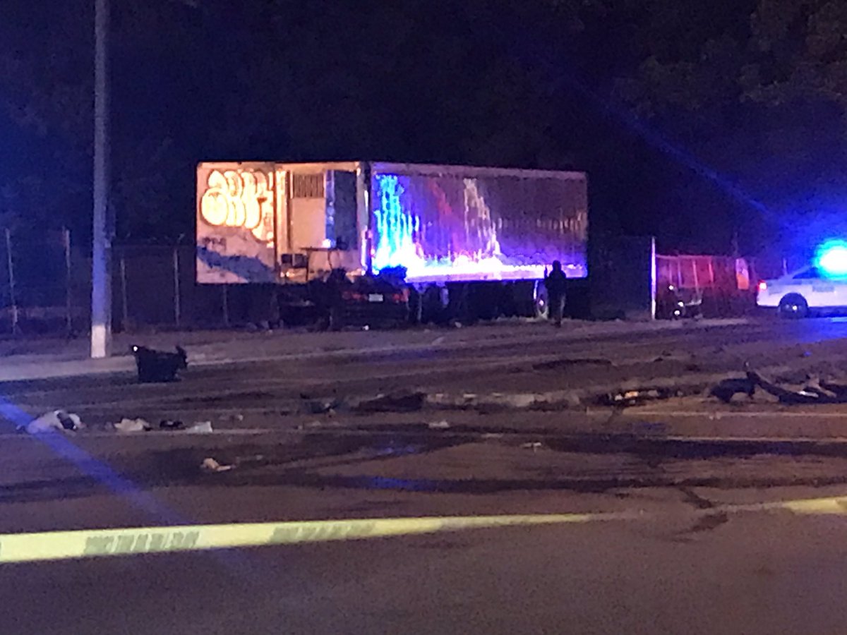 Serious crash in NWDade. Car is pinned under trailer, the driver had to be extricated. It may be connected to a separate scene where investigators located another badly damaged vehicle, person in custody nearby 