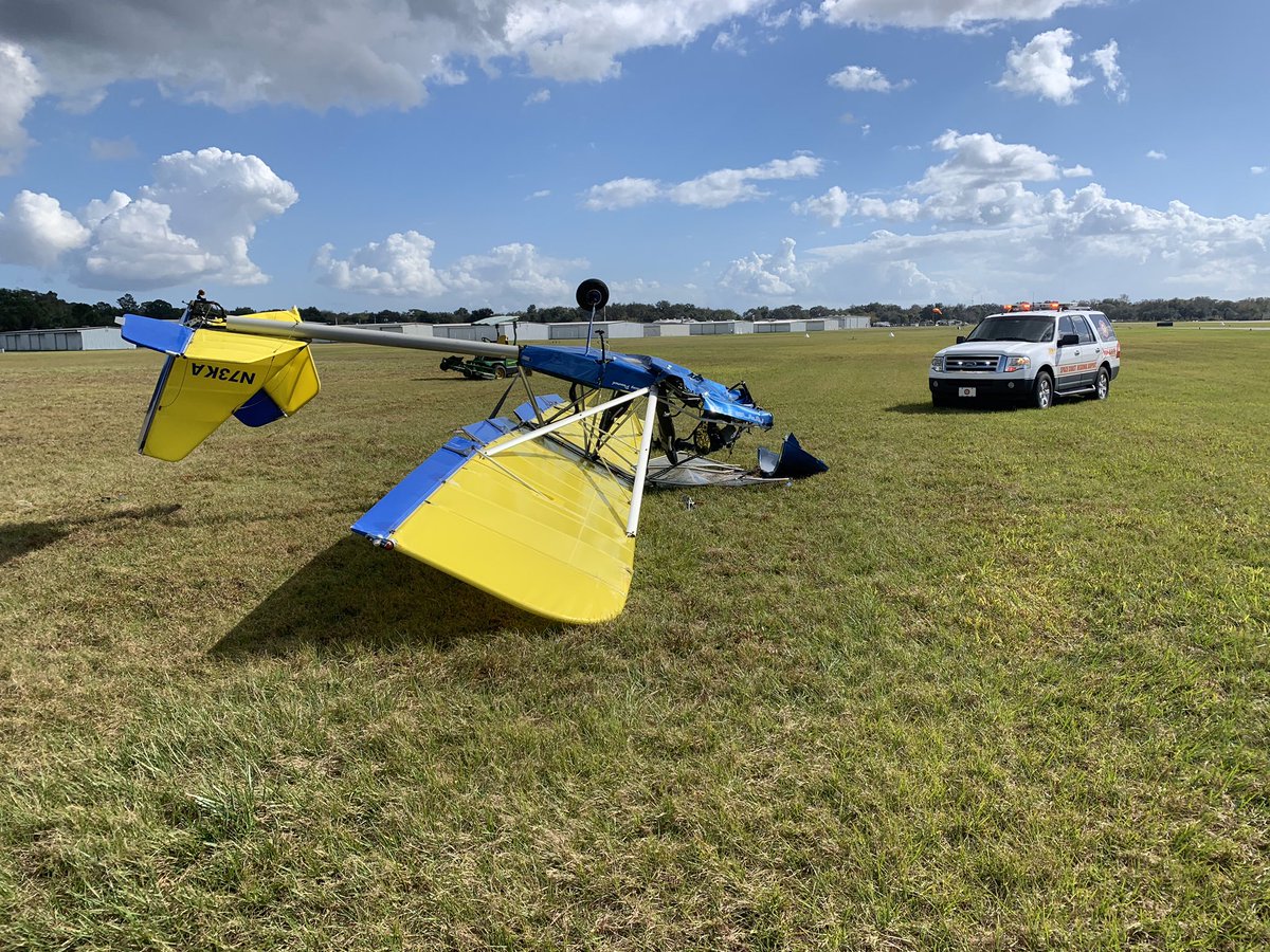 Small glider plane loses power after takeoff at Arthur Dunn Airpark in Titusville. Comes down from a couple hundred feet, lands on grass and flips. Pilot ok.