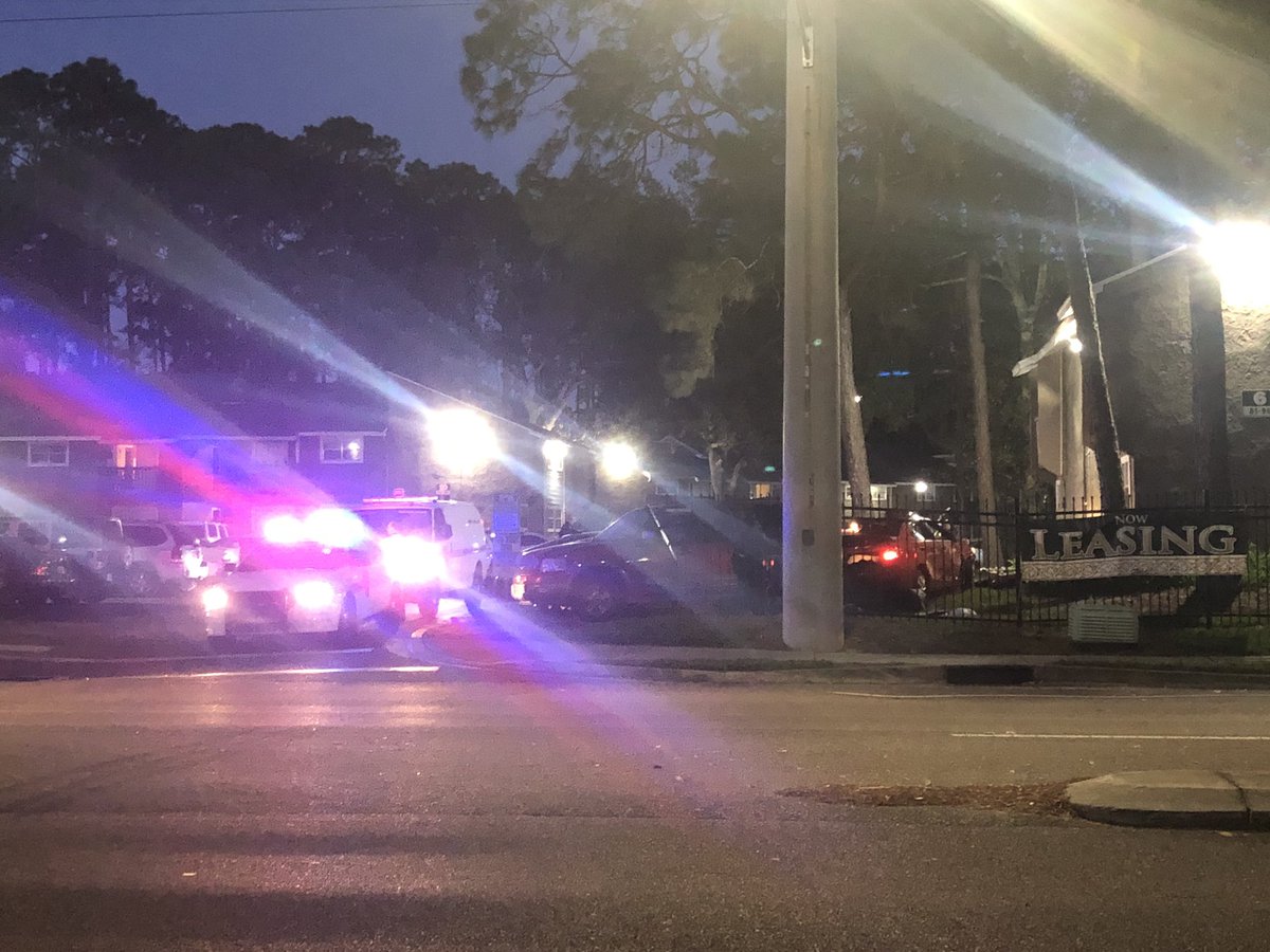 Officers are at an apartment complex on Powers Avenue not far from Wolfson High. Car with a lot of damage. It looks like it may have crashed into a fence and another car 