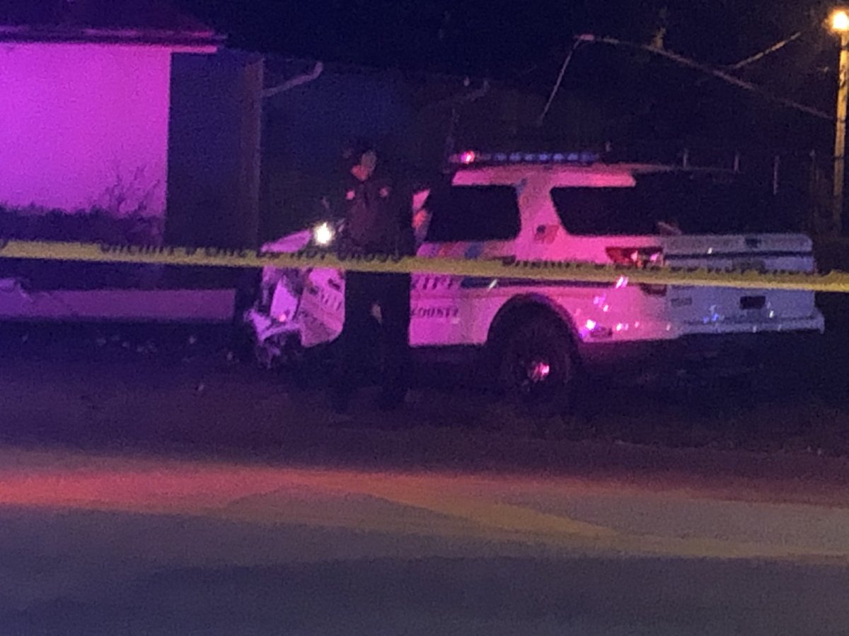 Orange County Deputy involved crash, split the power pole in half at Colonial & Powers. Dispatchers tell deputy is ok. A witness doing laundry across the street says he pulled him out of the cruiser