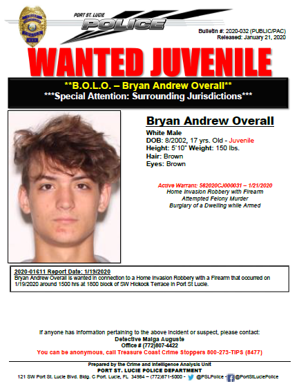 Arrested 19YO Darriell Talley DOB  3452 SW Parsons St, on charges of: Home Invasion Robbery & Attempt Felony Murder. Victim's injuries are non-life threatening. Bryan Overall is  in connection to the home invasion robbery
