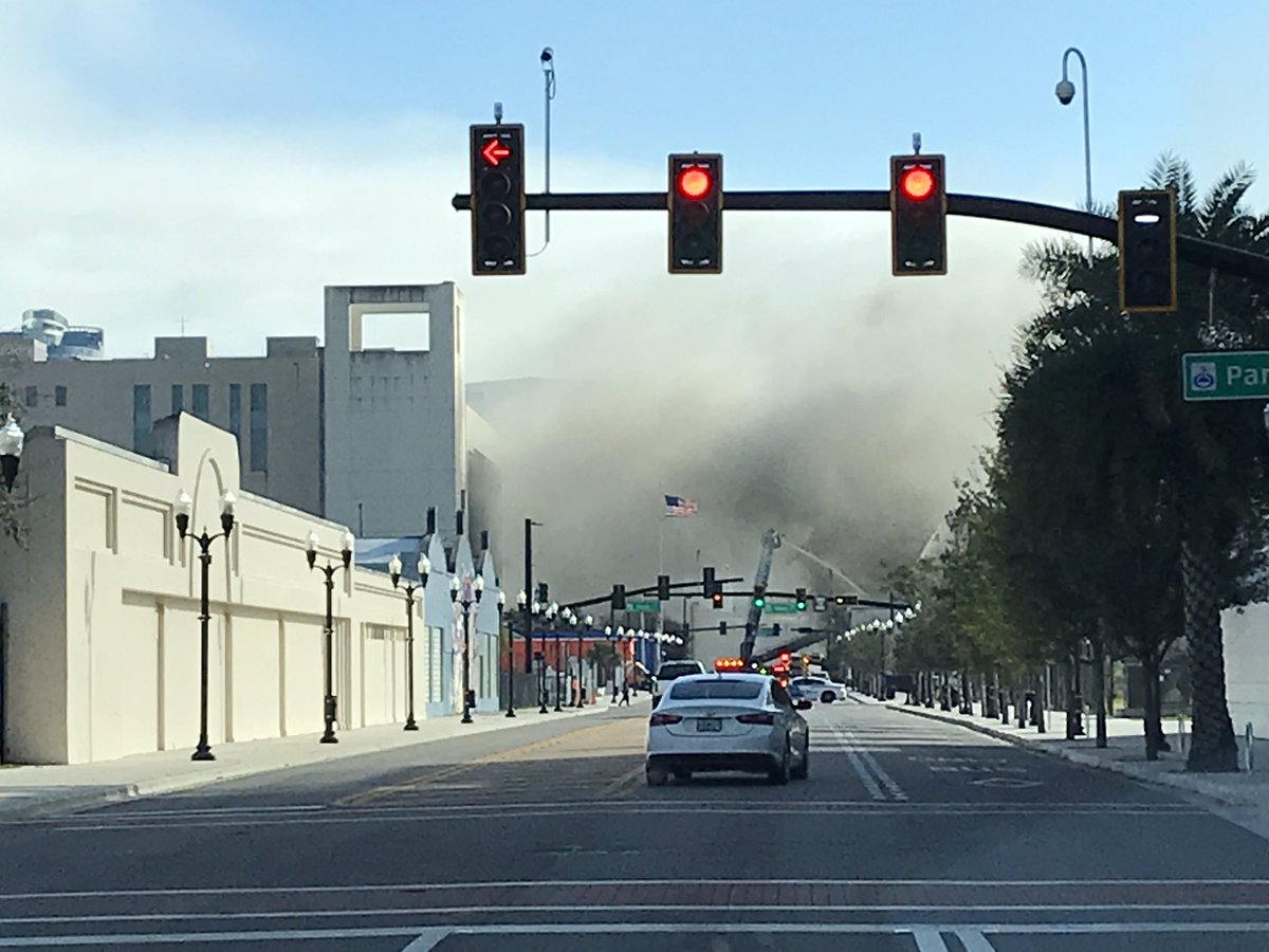 Heavy smoke in downtown Orlando due to a fire at a building on West Central Boulevard