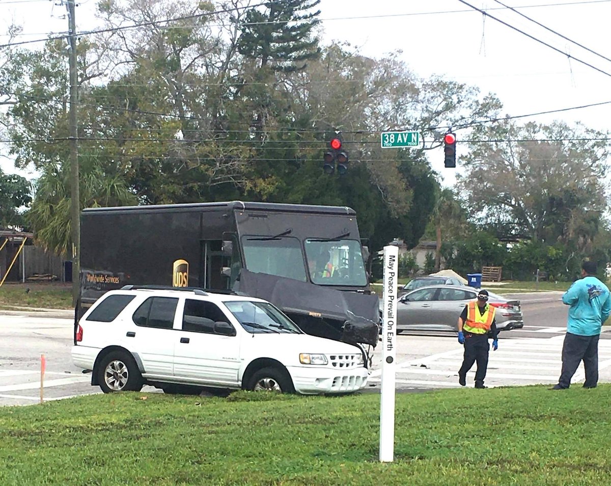 St. Petersburg: Vehicle crash involving a UPS truck at 38th Ave N and 71st Street N. No serious injuries reported