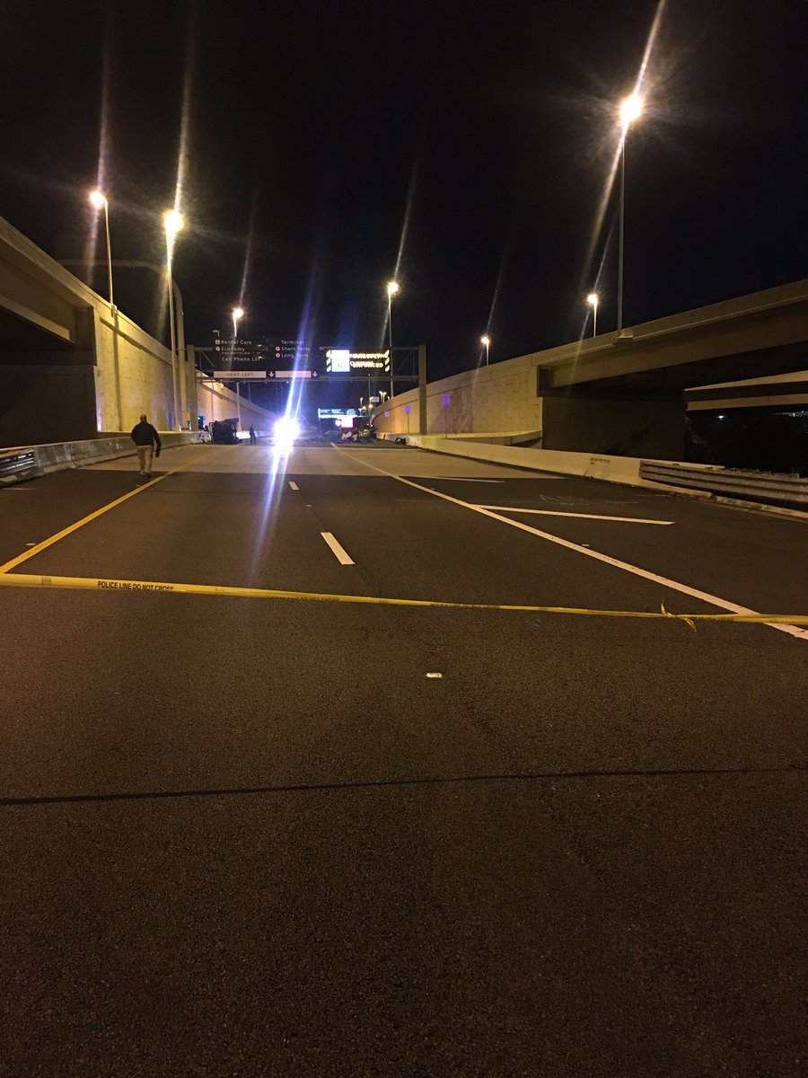 Detectives investigating double fatal crash at entrance roadway to Tampa Airport. Use Spruce street to access the airport. Road will be closed for several hours