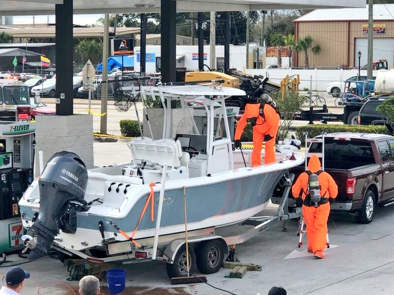 HazMat 2929 N. Orange Blossom Trail: A floridaman was so excited to go fishing with his buddies today, he accidentally put the gas nozzle where the fishing pole goes and pumped 30 gals. of gas into the cockpit of the 18-foot vessel