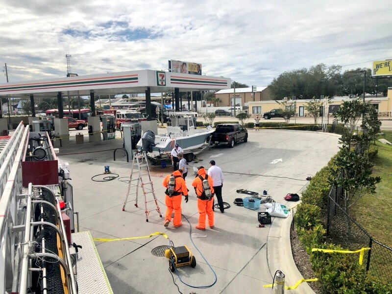 HazMat 2929 N. Orange Blossom Trail: A floridaman was so excited to go fishing with his buddies today, he accidentally put the gas nozzle where the fishing pole goes and pumped 30 gals. of gas into the cockpit of the 18-foot vessel