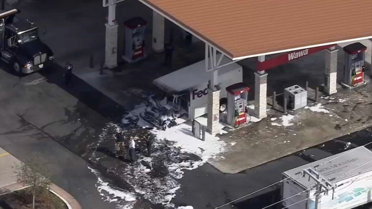 Fire engulfs FedEx truck at Deerfield Beach gas station at a Wawa at 2271 W. Sample Road Pompano Beach, Florida