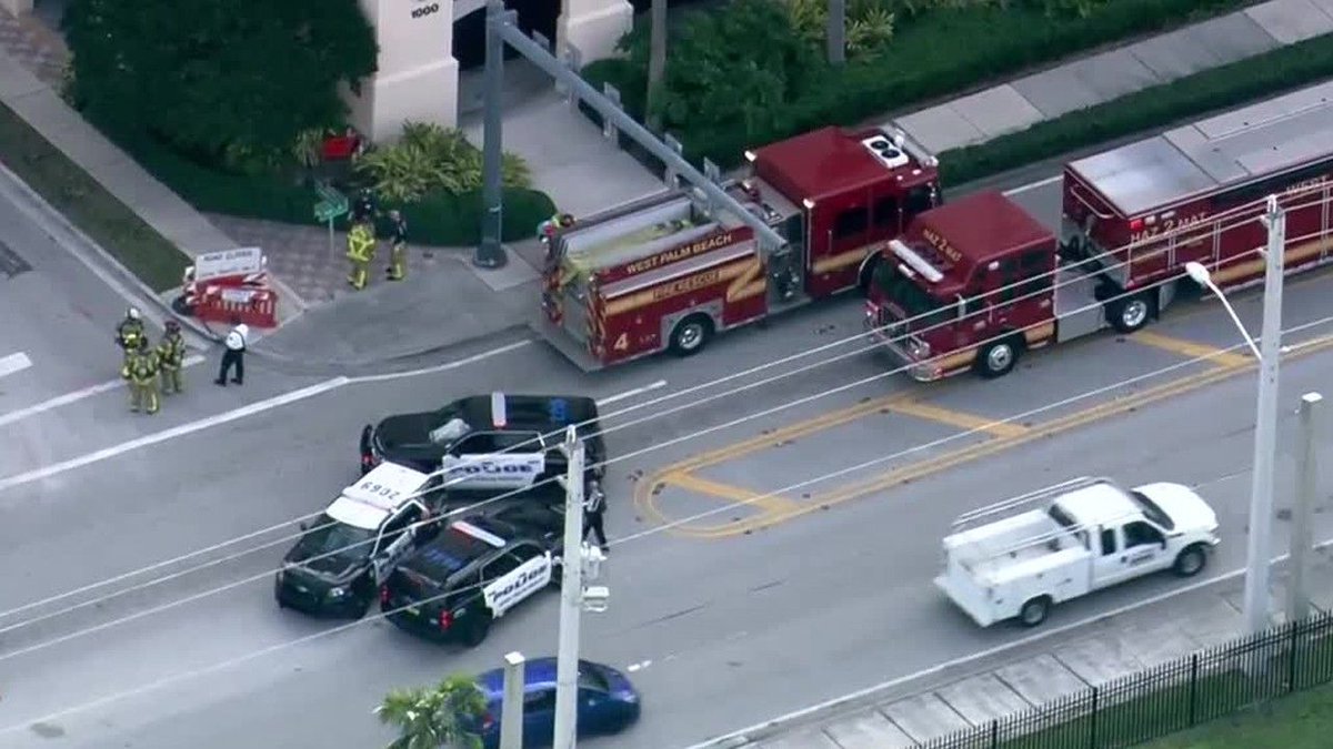 Gas leak at Palm Beach Atlantic University in West Palm Beach.   multiple firefighters on scene hosing down parts of the ground