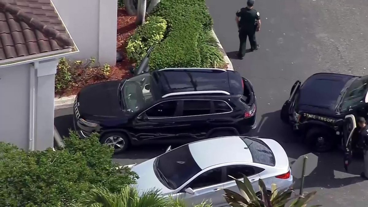 View from SkyFOX shows bullet holes, shattered back window in SUV that breached security at Mar-a-Lago