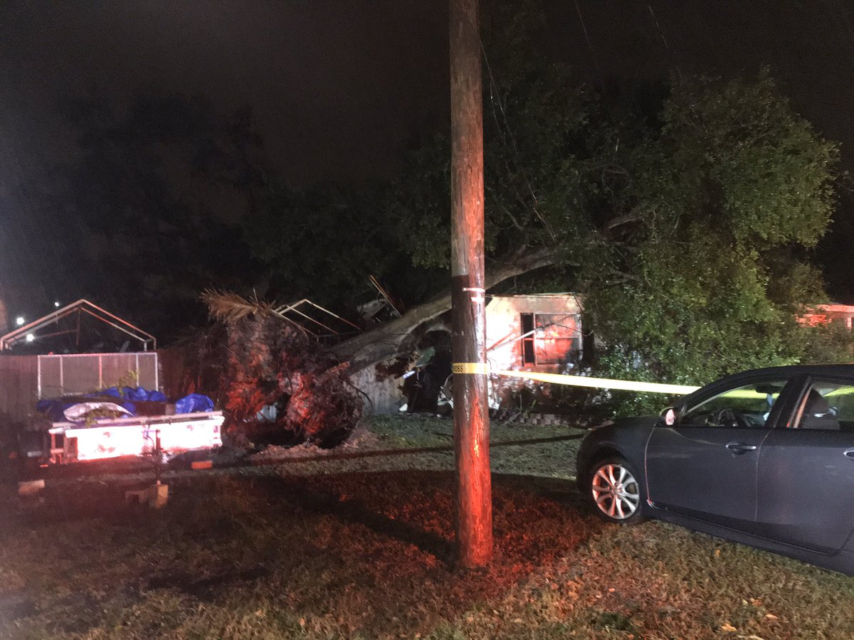 Seminole Fire Rescue says one person has minor injuries after tree fell on a house on Oakdale Terrace. Pinellas County has dealt with strong winds, power outages and severe weather warnings tonight