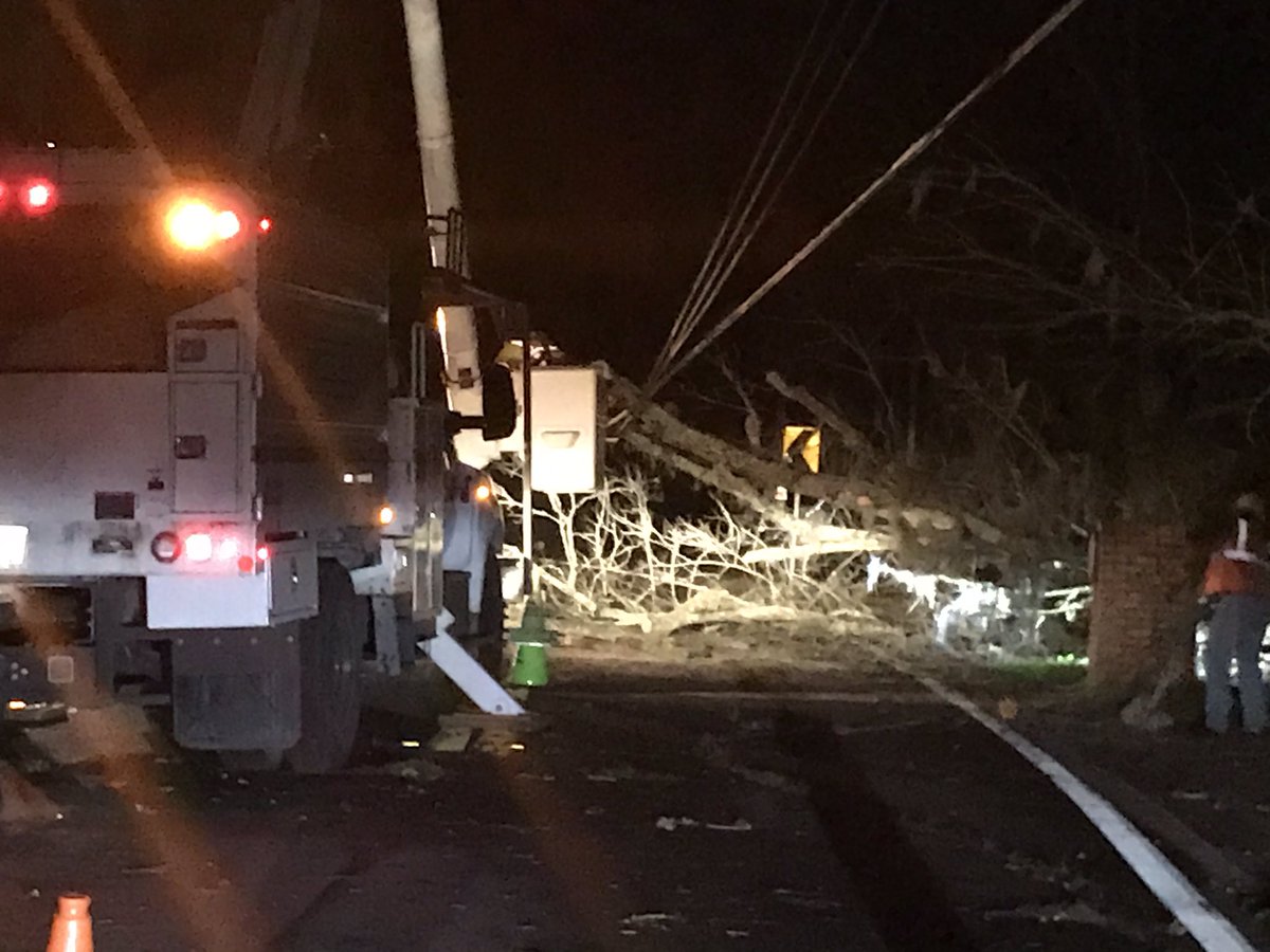 Clean up underway by along Mandarin rd after a large tree toppled over into the power lines - nearly 900 still without power which is down from the 6000 earlier
