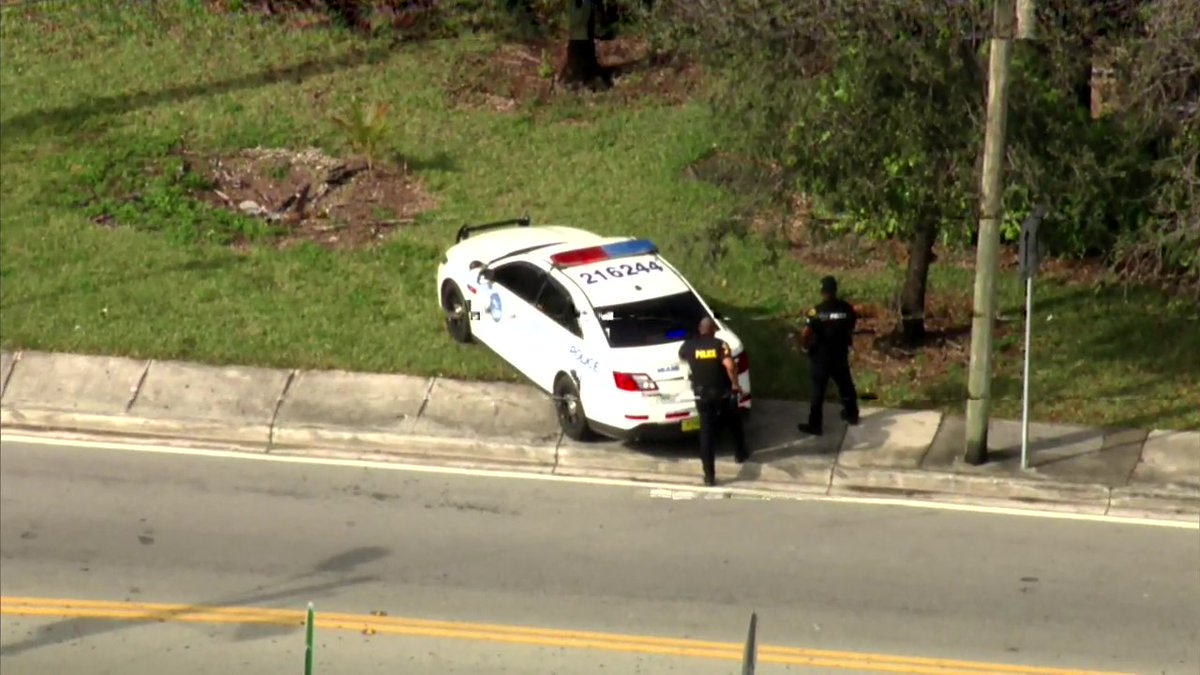 Miami Police have responded with SWAT, K-9 units and a police helicopter to look for a subject connected to a shooting that sent two people to the hospital