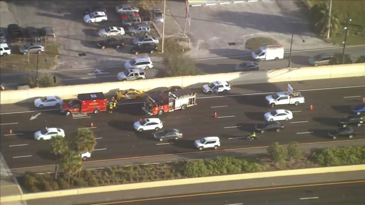 Two right lanes are blocked on the 408 WB near Crystal Lake Drive because of this crash
