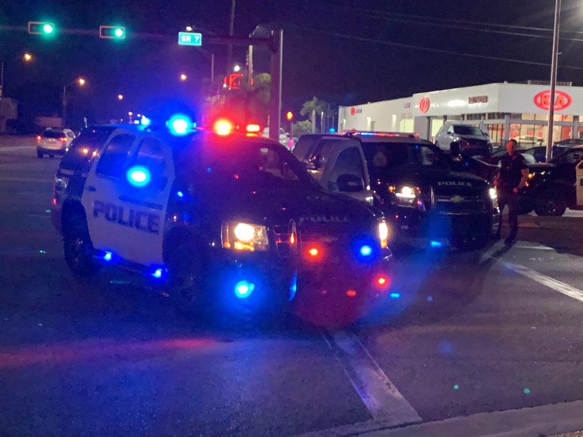One person taken to hospital after they were hit by a car in Hollywood. Driver never stopped. Victim was struck on SR-7 near Pembroke Road. Was alert and conscious when taken to hospital. Scene   clear, 