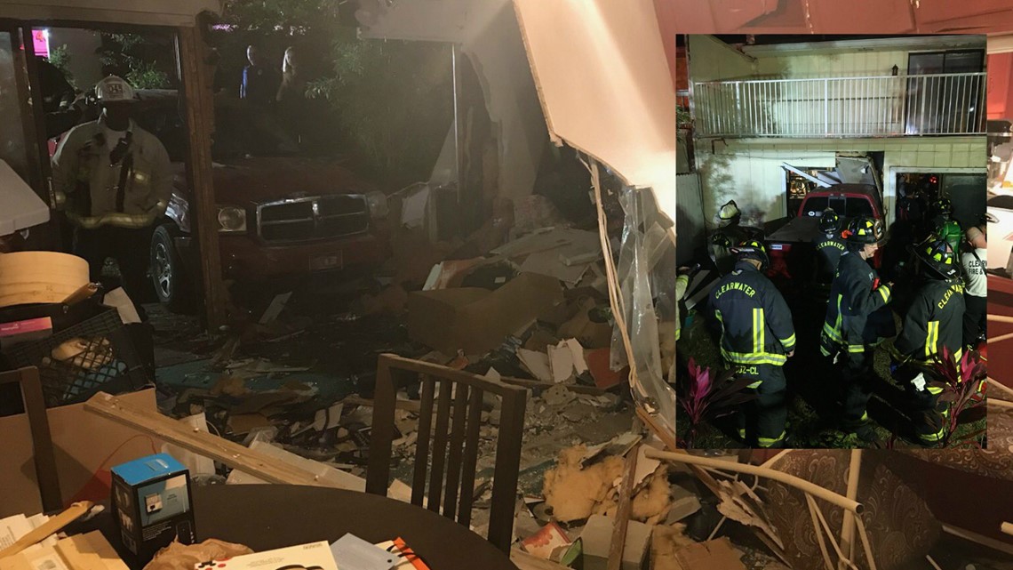 Pickup truck crashes into Clearwater kitchen, sends driver to hospital  near Ruth Eckerd Hall Sunday night.