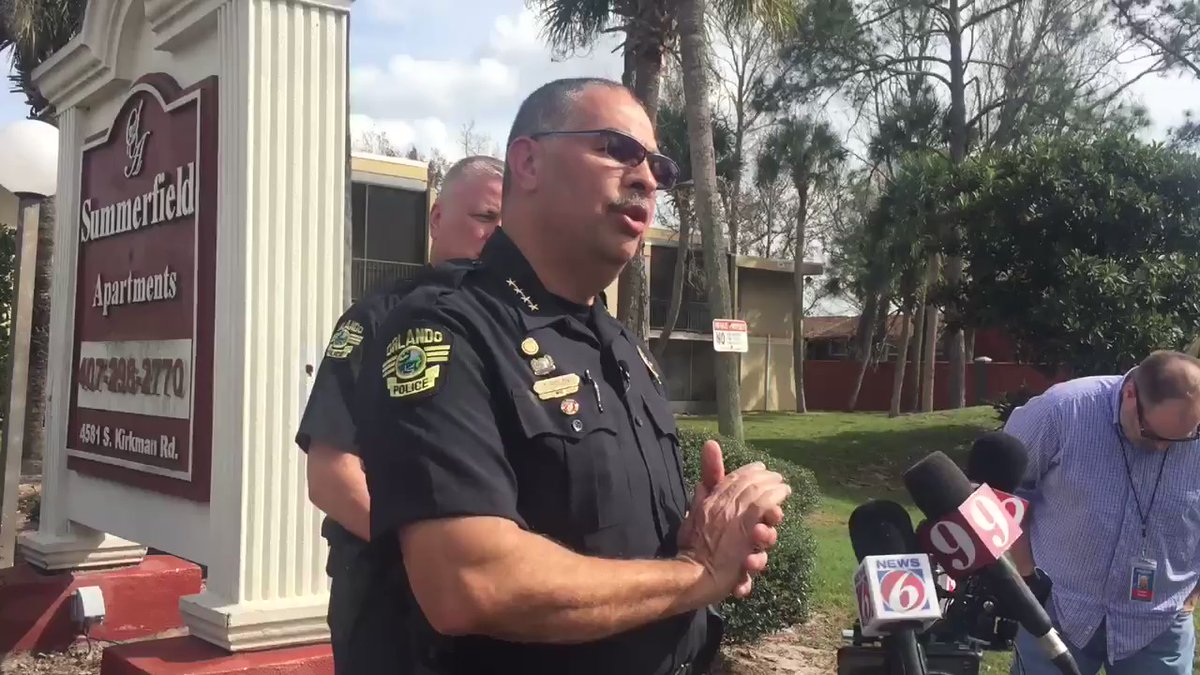 OrlandoPolice OrlandoPDChief speaks on officer-involved shooting at Summerfield Apartments on Kirkman Road today. Suspect was shot and killed by police 